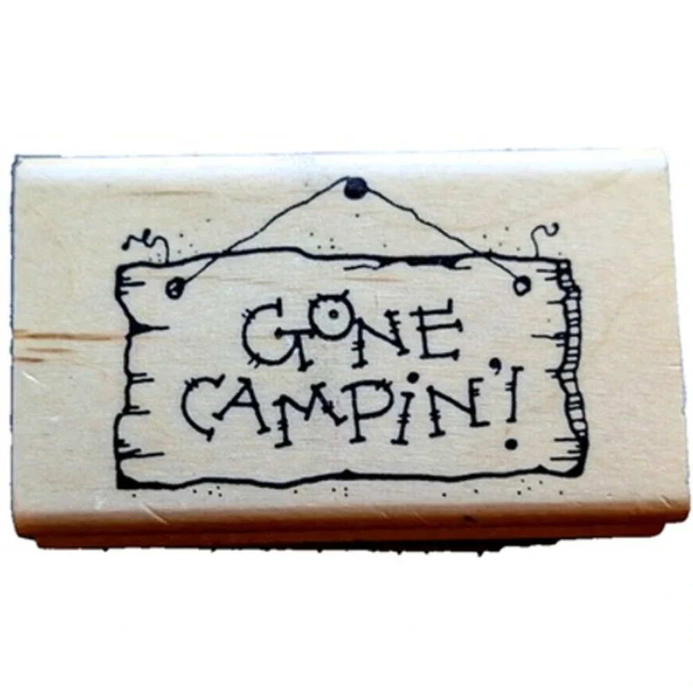 DJ Inkers Gone Campin' Sign Outdoors Sport H20 Rubber Stamp Wood #H98